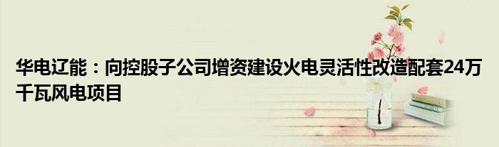 华电辽能：向控股子公司增资建设火电灵活性改造配套24万千瓦风电项目