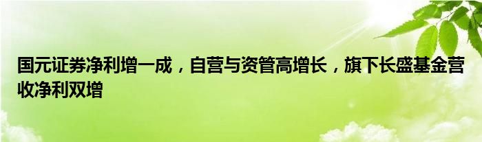 国元证券净利增一成，自营与资管高增长，旗下长盛基金营收净利双增