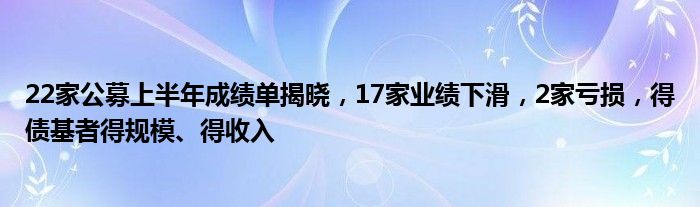 22家公募上半年成绩单揭晓，17家业绩下滑，2家亏损，得债基者得规模、得收入