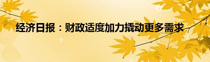 经济日报：财政适度加力撬动更多需求