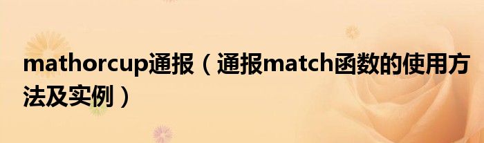 mathorcup通报（通报match函数的使用方法及实例）