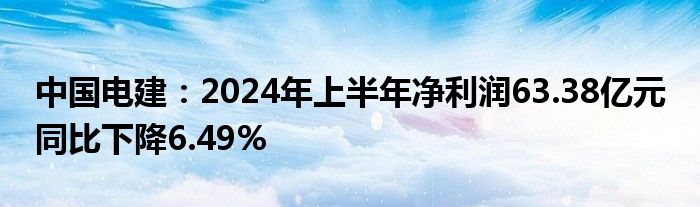 中国电建：2024年上半年净利润63.38亿元 同比下降6.49%