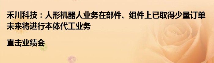 禾川科技：人形机器人业务在部件、组件上已取得少量订单 未来将进行本体代工业务|直击业绩会