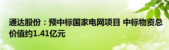 通达股份：预中标国家电网项目 中标物资总价值约1.41亿元