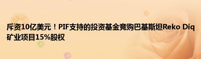 斥资10亿美元！PIF支持的投资基金竞购巴基斯坦Reko Diq矿业项目15%股权