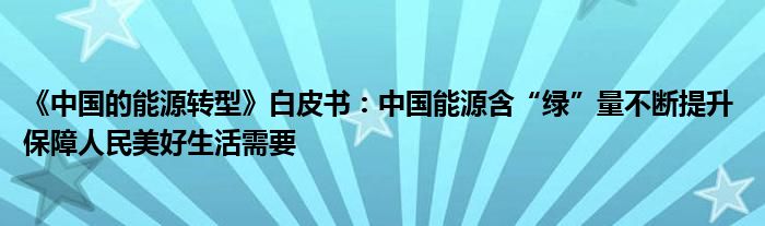 《中国的能源转型》白皮书：中国能源含“绿”量不断提升 保障人民美好生活需要