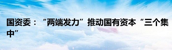 国资委：“两端发力”推动国有资本“三个集中”