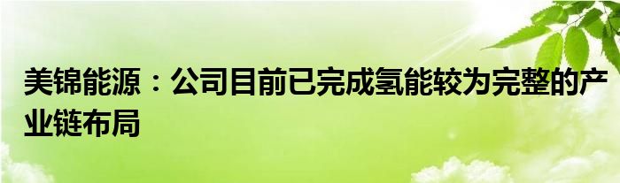 美锦能源：公司目前已完成氢能较为完整的产业链布局