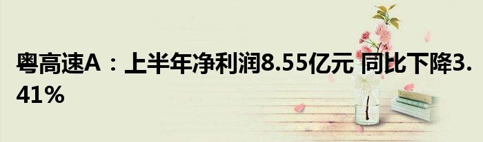 粤高速A：上半年净利润8.55亿元 同比下降3.41%