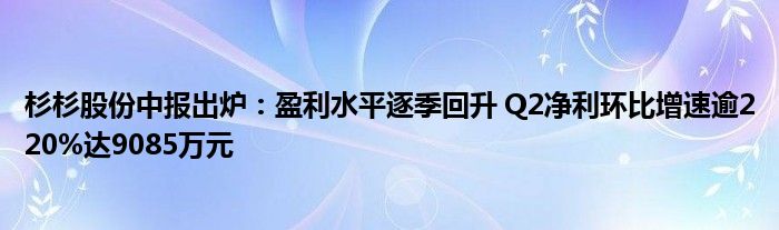 杉杉股份中报出炉：盈利水平逐季回升 Q2净利环比增速逾220%达9085万元