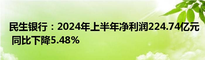 民生银行：2024年上半年净利润224.74亿元 同比下降5.48%