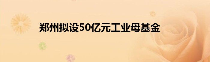 郑州拟设50亿元工业母基金