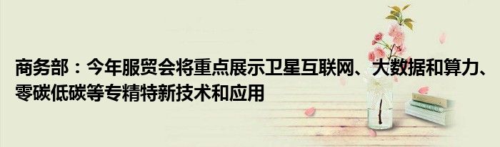 商务部：今年服贸会将重点展示卫星
、大数据和算力、零碳低碳等专精特新技术和应用