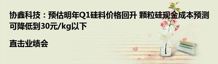 协鑫科技：预估明年Q1硅料价格回升 颗粒硅现金成本预测可降低到30元/kg以下|直击业绩会