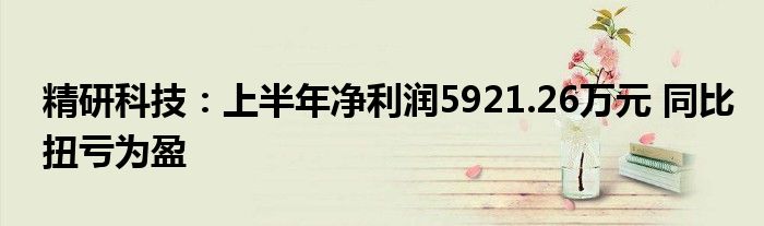 精研科技：上半年净利润5921.26万元 同比扭亏为盈