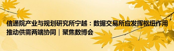 信通院产业与规划研究所宁越：数据交易所应发挥枢纽作用推动供需两端协同｜聚焦数博会