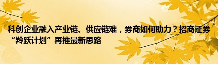 科创企业融入产业链、供应链难，券商如何助力？招商证券“羚跃计划”再推最新思路