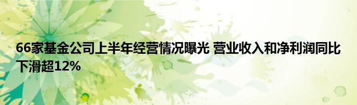 66家基金公司上半年经营情况曝光 营业收入和净利润同比下滑超12%