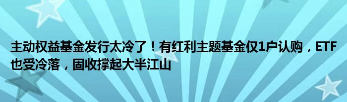 主动权益基金发行太冷了！有红利主题基金仅1户认购，ETF也受冷落，固收撑起大半江山