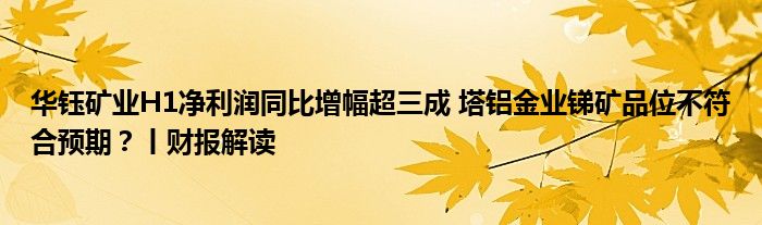 华钰矿业H1净利润同比增幅超三成 塔铝金业锑矿品位不符合预期？丨财报解读