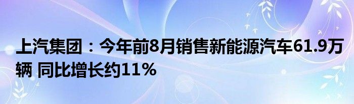 上汽集团：今年前8月销售新能源汽车61.9万辆 同比增长约11%