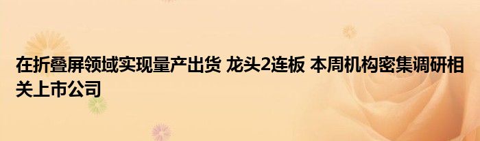 在折叠屏领域实现量产出货 龙头2连板 本周机构密集调研相关上市公司