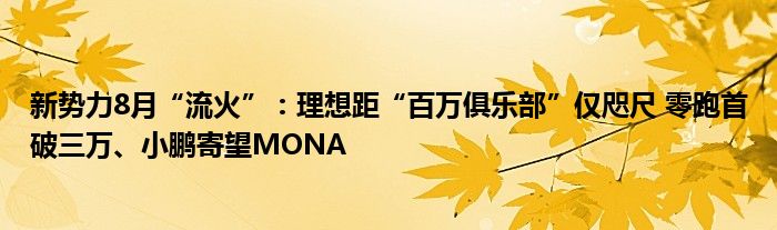 新势力8月“流火”：理想距“百万俱乐部”仅咫尺 零跑首破三万、小鹏寄望MONA