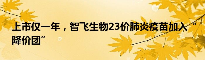 上市仅一年，智飞生物23价肺炎疫苗加入“降价团”