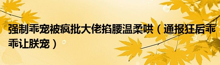 强制乖宠被疯批大佬掐腰温柔哄（通报狂后乖乖让朕宠）