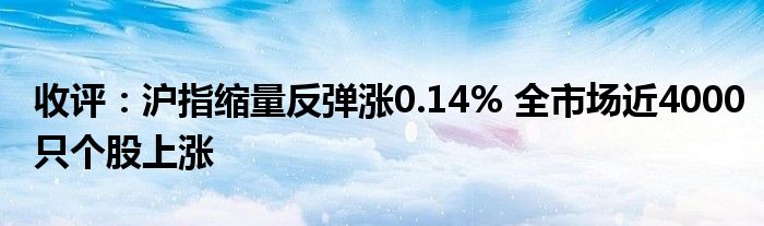 收评：沪指缩量反弹涨0.14% 全市场近4000只个股上涨