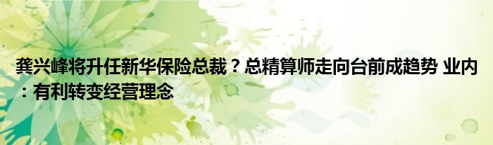 龚兴峰将升任新华保险总裁？总精算师走向台前成趋势 业内：有利转变经营理念