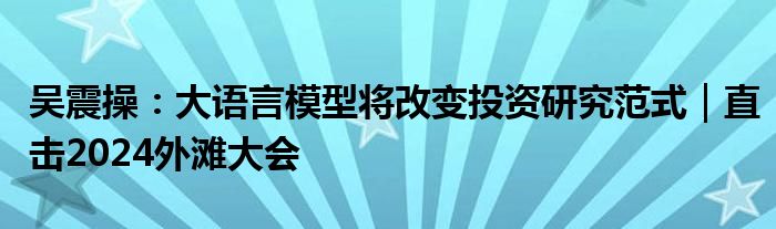 吴震操：大语言模型将改变投资研究范式｜直击2024外滩大会