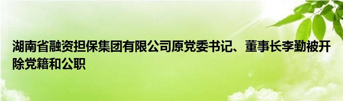 湖南省融资担保集团有限公司原党委书记、董事长李勤被开除党籍和公职