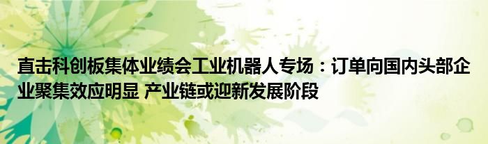 直击科创板集体业绩会工业机器人专场：订单向国内头部企业聚集效应明显 产业链或迎新发展阶段