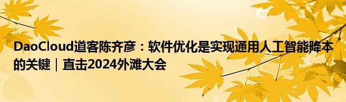 DaoCloud道客陈齐彦：软件优化是实现通用人工智能降本的关键｜直击2024外滩大会