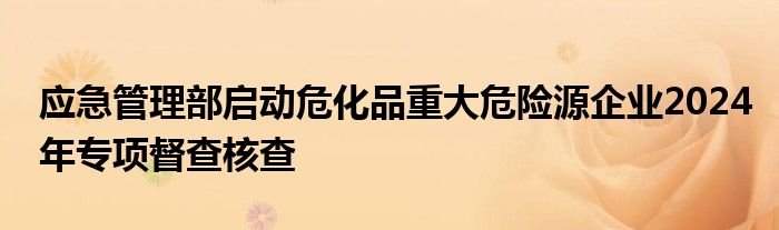 应急管理部启动危化品重大危险源企业2024年专项督查核查