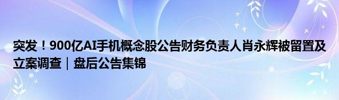 突发！900亿AI手机概念股公告财务负责人肖永辉被留置及立案调查｜盘后公告集锦