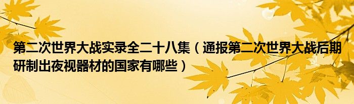 第二次世界大战实录全二十八集（通报第二次世界大战后期研制出夜视器材的国家有哪些）