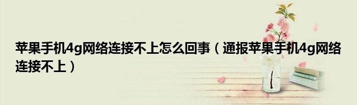 苹果手机4g网络连接不上怎么回事（通报苹果手机4g网络连接不上）