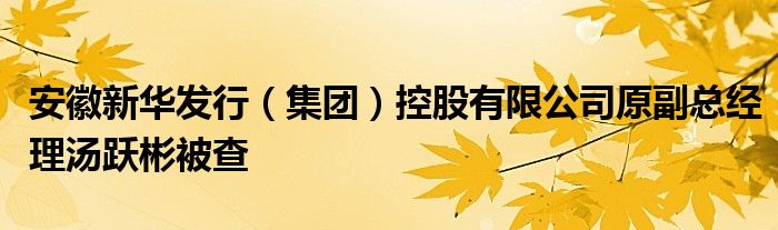 安徽新华发行（集团）控股有限公司原副总经理汤跃彬被查