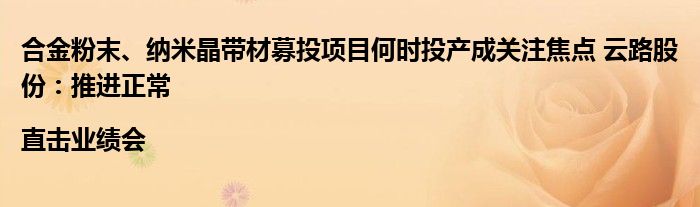 合金粉末、纳米晶带材募投项目何时投产成关注焦点 云路股份：推进正常|直击业绩会