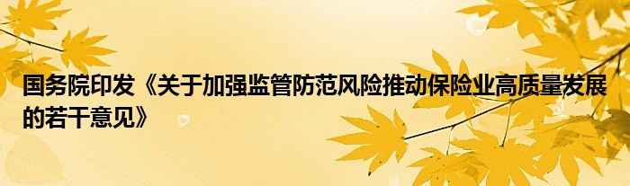 国务院印发《关于加强监管防范风险推动保险业高质量发展的若干意见》