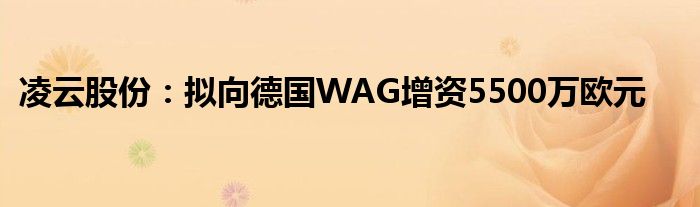 凌云股份：拟向德国WAG增资5500万欧元