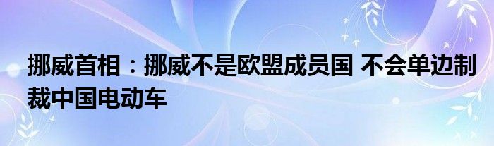 挪威首相：挪威不是欧盟成员国 不会单边制裁中国电动车