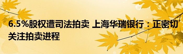 6.5%股权遭司法拍卖 上海华瑞银行：正密切关注拍卖进程