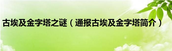 古埃及金字塔之谜（通报古埃及金字塔简介）