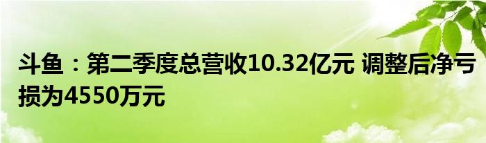 斗鱼：第二季度总营收10.32亿元 调整后净亏损为4550万元