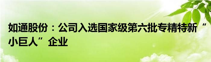 如通股份：公司入选国家级第六批专精特新“小巨人”企业