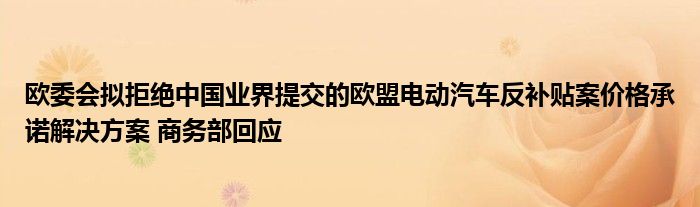 欧委会拟拒绝中国业界提交的欧盟电动汽车反补贴案价格承诺解决方案 商务部回应