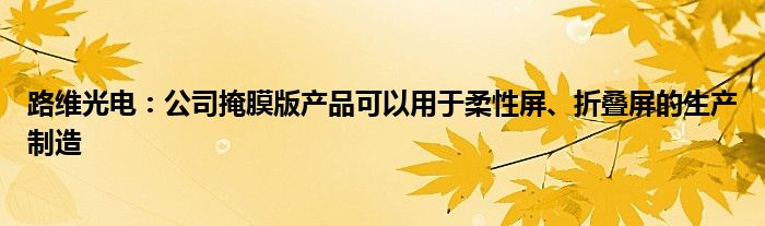 路维光电：公司掩膜版产品可以用于柔性屏、折叠屏的生产制造